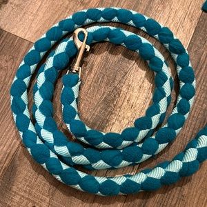 Custom hand, braided dog leash made by myself. Teal and light blue combination.